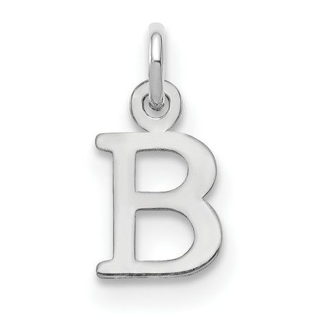 14k White Gold B Initial Pendant Charm, Polished Block Letter Monogram Jewelry for Women or Unisex
