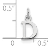 10k White Gold Initial D Pendant Charm, Polished Block Letter Design for Women or Unisex
