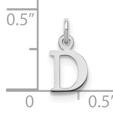10k White Gold Initial D Pendant Charm, Polished Block Letter Design for Women or Unisex