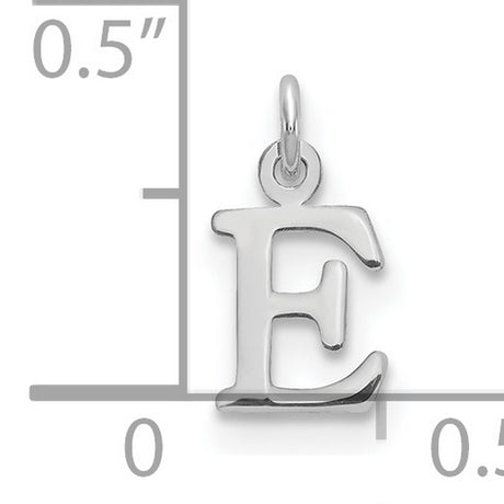14k White Gold Letter E Pendant, Polished Block Serif Initial Charm, Unisex Monogram Jewelry