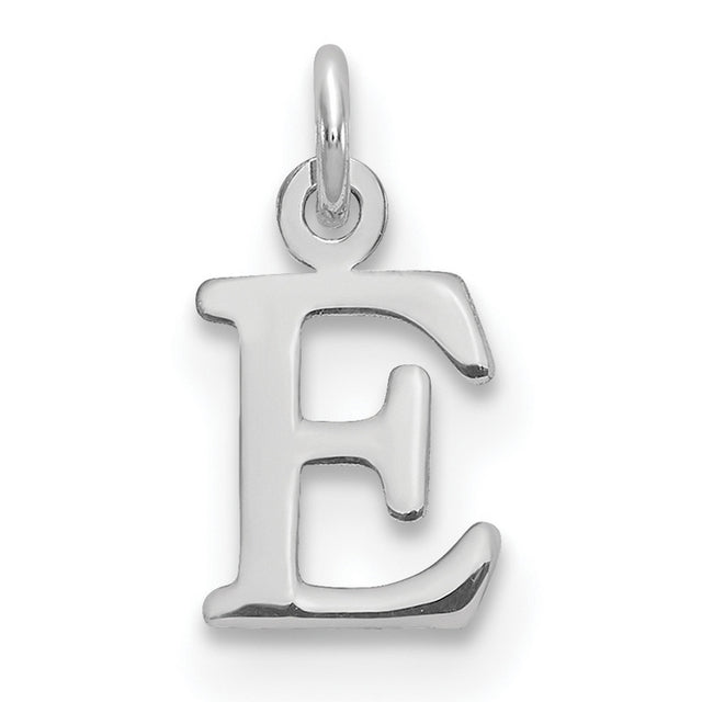 14k White Gold Letter E Pendant, Polished Block Serif Initial Charm, Unisex Monogram Jewelry