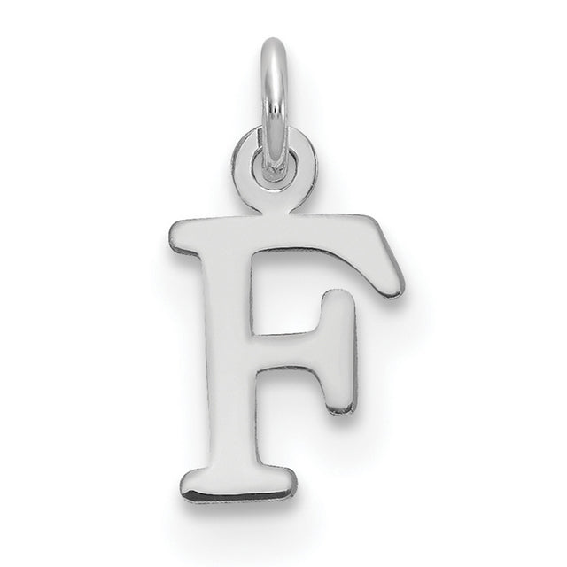 14k White Gold Initial F Pendant Charm, Polished Serif Monogram Letter Jewelry