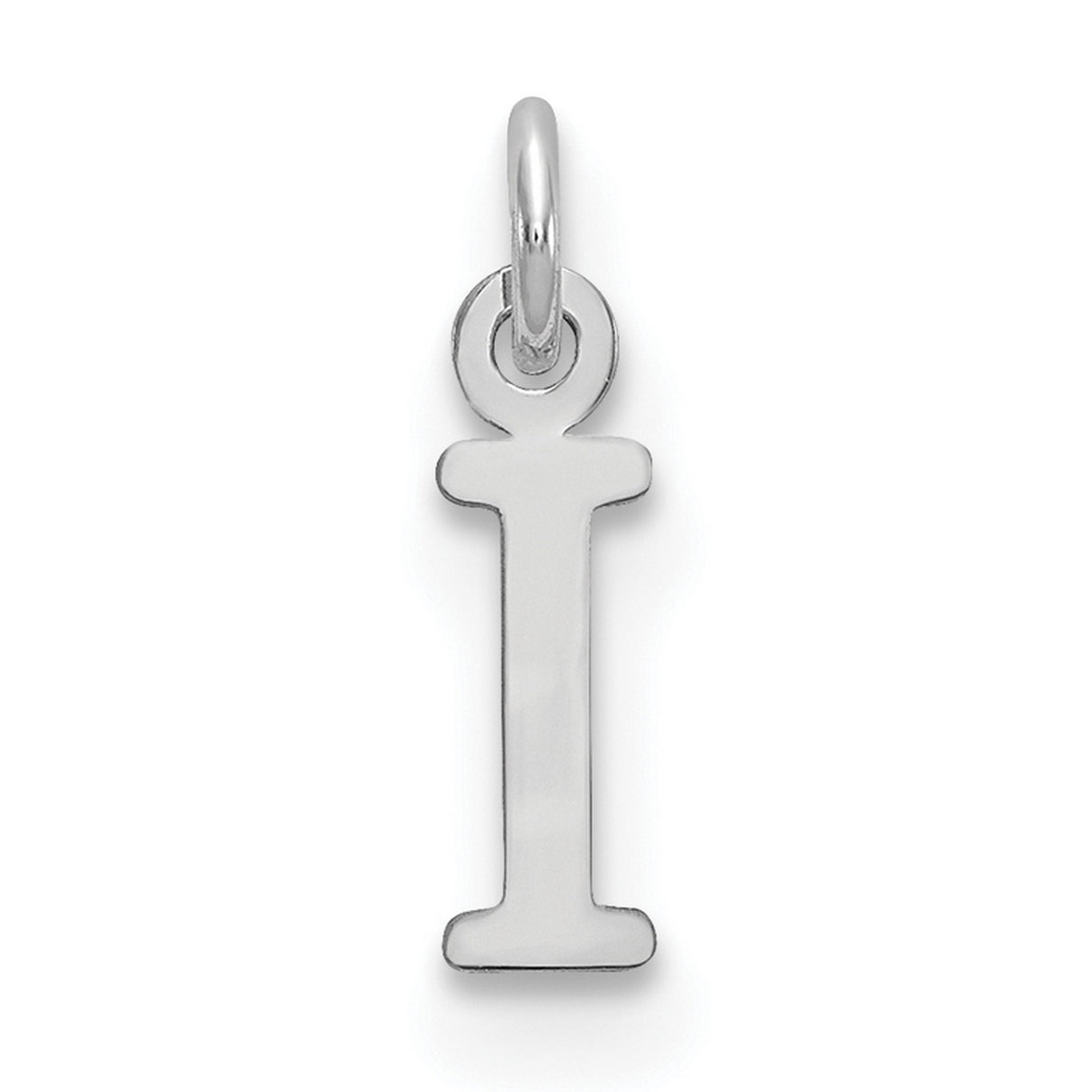 10k White Gold Initial I Pendant Charm, Polished Block Letter Design for Women