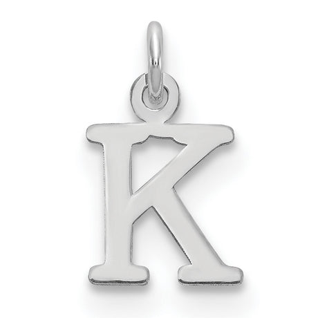 14k White Gold Initial K Pendant Charm, Polished Block Letter Monogram Design