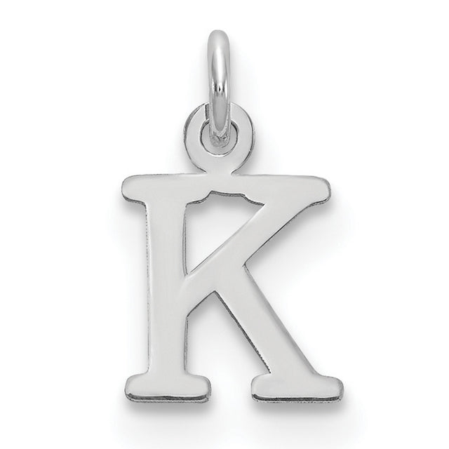 14k White Gold Initial K Pendant Charm, Polished Block Letter Monogram Design