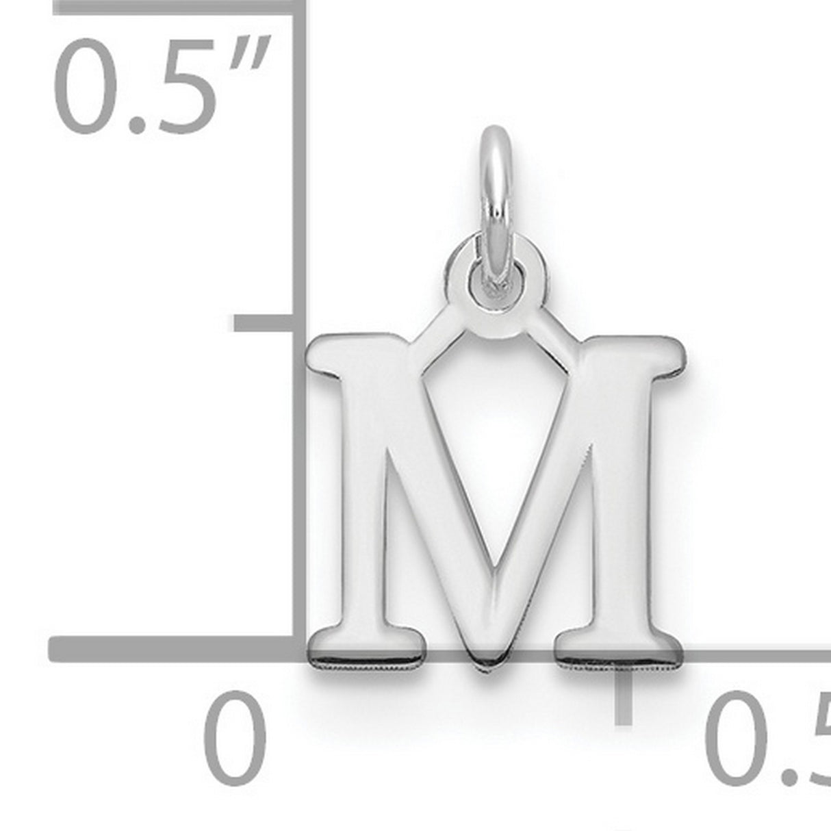 14k White Gold Initial M Pendant, Polished Block Letter Charm for Women or Unisex Wear