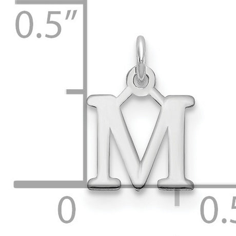 14k White Gold Initial M Pendant, Polished Block Letter Charm for Women or Unisex Wear