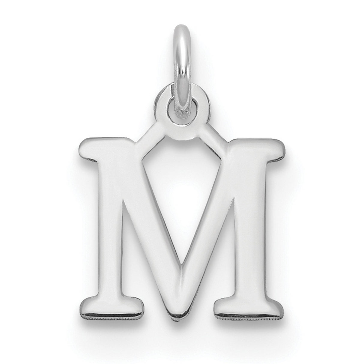 14k White Gold Initial M Pendant, Polished Block Letter Charm for Women or Unisex Wear