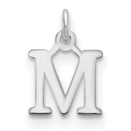 14k White Gold Initial M Pendant, Polished Block Letter Charm for Women or Unisex Wear