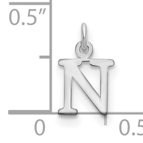 14k White Gold Letter N Pendant, Polished Block Initial Charm for Women