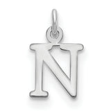 14k White Gold Letter N Pendant, Polished Block Initial Charm for Women