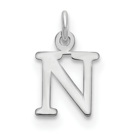14k White Gold Letter N Pendant, Polished Block Initial Charm for Women