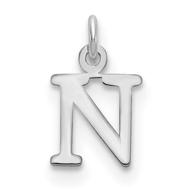 14k White Gold Letter N Pendant, Polished Block Initial Charm for Women