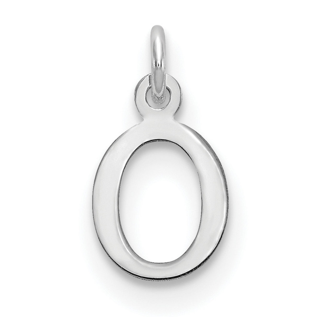 10k White Gold Letter O Pendant Charm, Polished Cutout Initial Design for Women or Unisex Wear