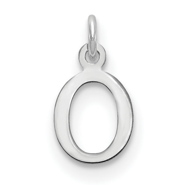 10k White Gold Letter O Pendant Charm, Polished Cutout Initial Design for Women or Unisex Wear
