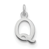 Cutout Letter Q Initial Charm Pendant in Real 14k White Gold