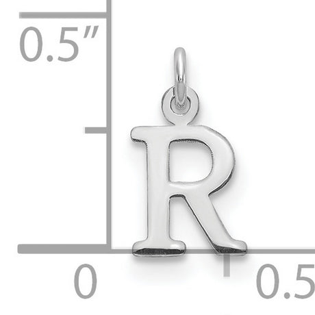 14k White Gold Letter R Pendant, Polished Serif Initial Charm for Women or Unisex Wear