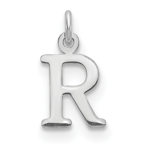14k White Gold Letter R Pendant, Polished Serif Initial Charm for Women or Unisex Wear