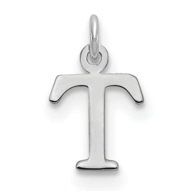 Cutout Letter T Initial Charm Pendant in Real 10k White Gold