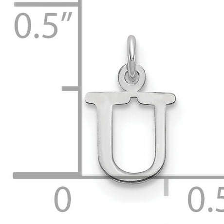 Cutout Letter U Initial Charm Pendant in Real 14k White Gold