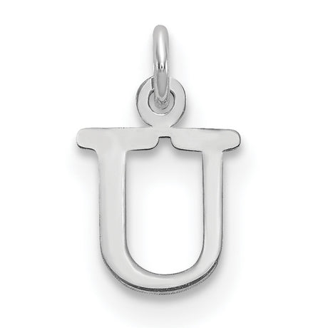 Cutout Letter U Initial Charm Pendant in Real 14k White Gold
