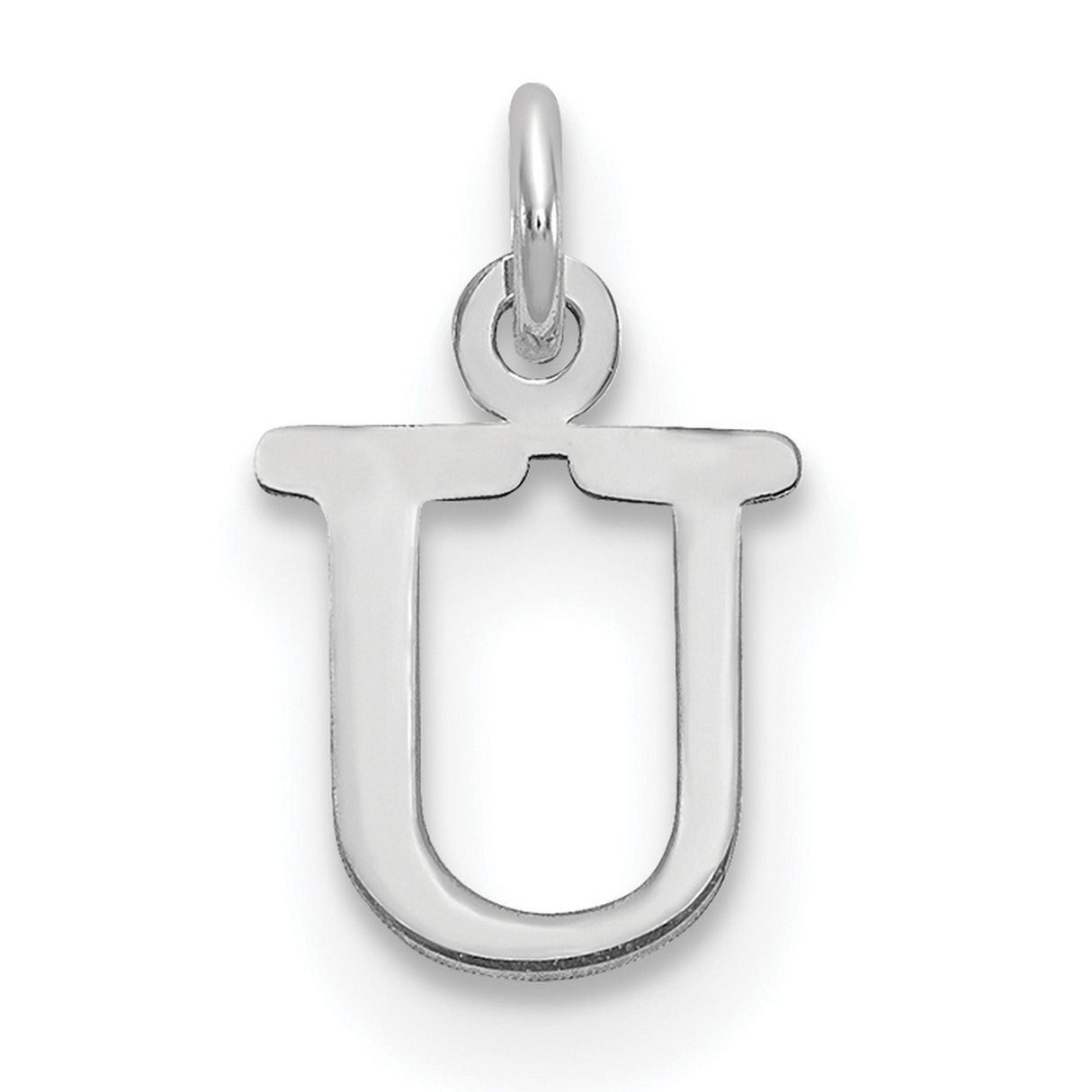 Cutout Letter U Initial Charm Pendant in Real 10k White Gold
