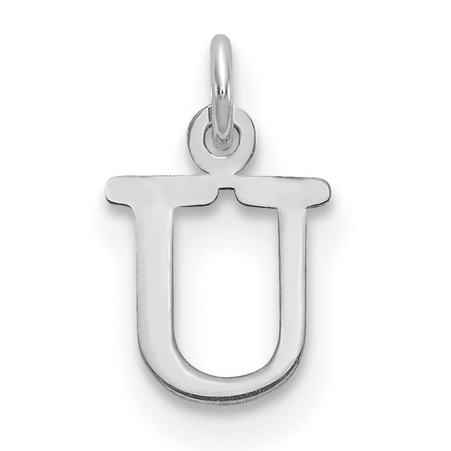 Cutout Letter U Initial Charm Pendant in Real 10k White Gold