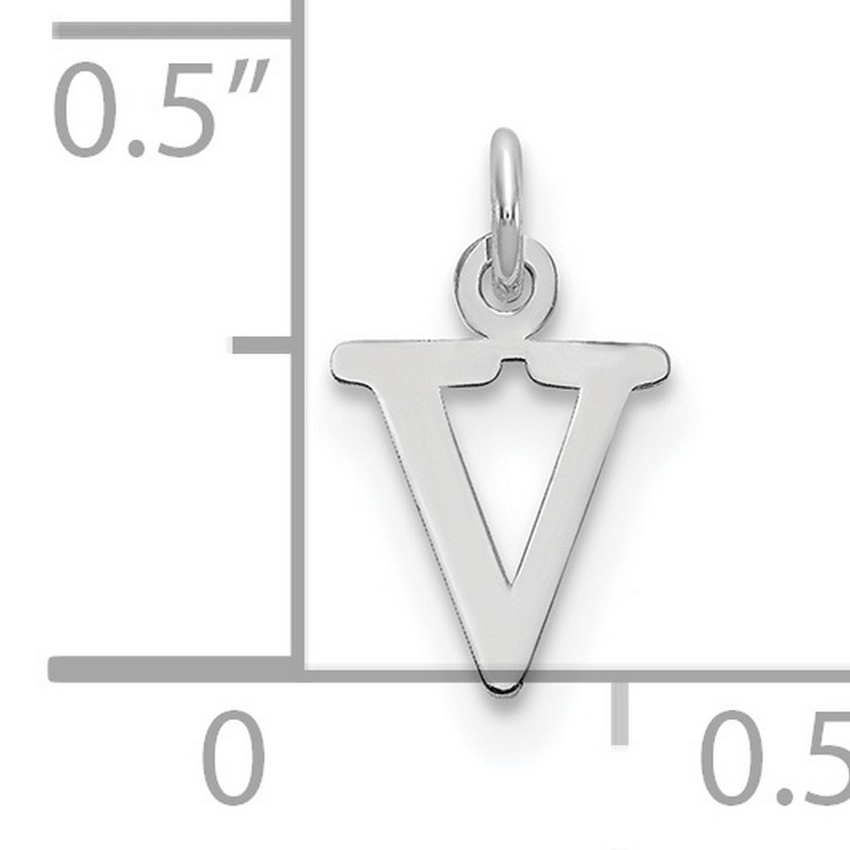 10k White Gold V Initial Pendant, Polished Block Letter, Modern Dainty Monogram Jewelry for Women