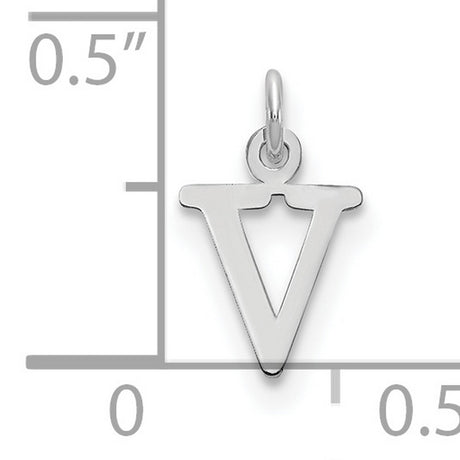 10k White Gold V Initial Pendant, Polished Block Letter, Modern Dainty Monogram Jewelry for Women