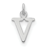 10k White Gold V Initial Pendant, Polished Block Letter, Modern Dainty Monogram Jewelry for Women