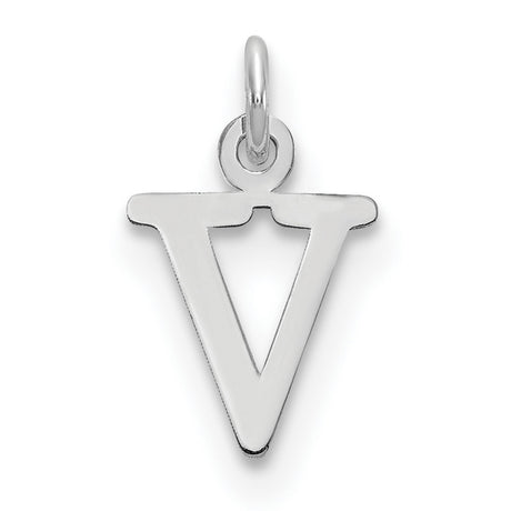 10k White Gold V Initial Pendant, Polished Block Letter, Modern Dainty Monogram Jewelry for Women