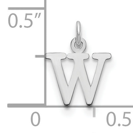 10k White Gold Letter W Pendant, Polished Block Initial Charm, Unisex or Womens Jewelry