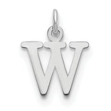 10k White Gold Letter W Pendant, Polished Block Initial Charm, Unisex or Womens Jewelry