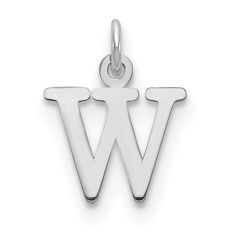 10k White Gold Letter W Pendant, Polished Block Initial Charm, Unisex or Womens Jewelry