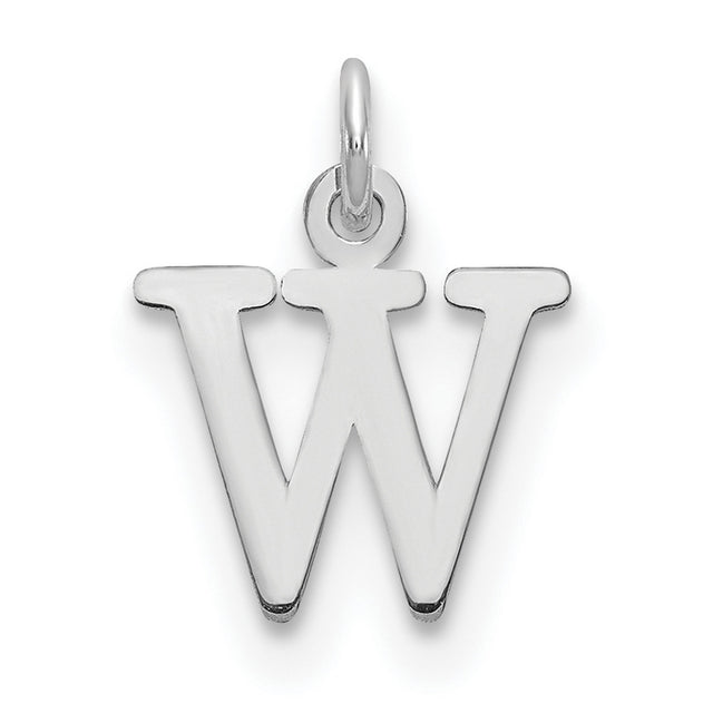 10k White Gold Letter W Pendant, Polished Block Initial Charm, Unisex or Womens Jewelry