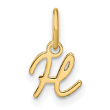 14k Yellow Gold Script Letter H Pendant Charm, Polished Cursive Initial Design for Women
