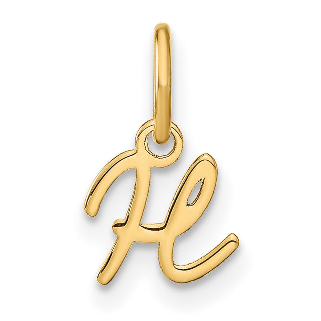 14k Yellow Gold Script Letter H Pendant Charm, Polished Cursive Initial Design for Women