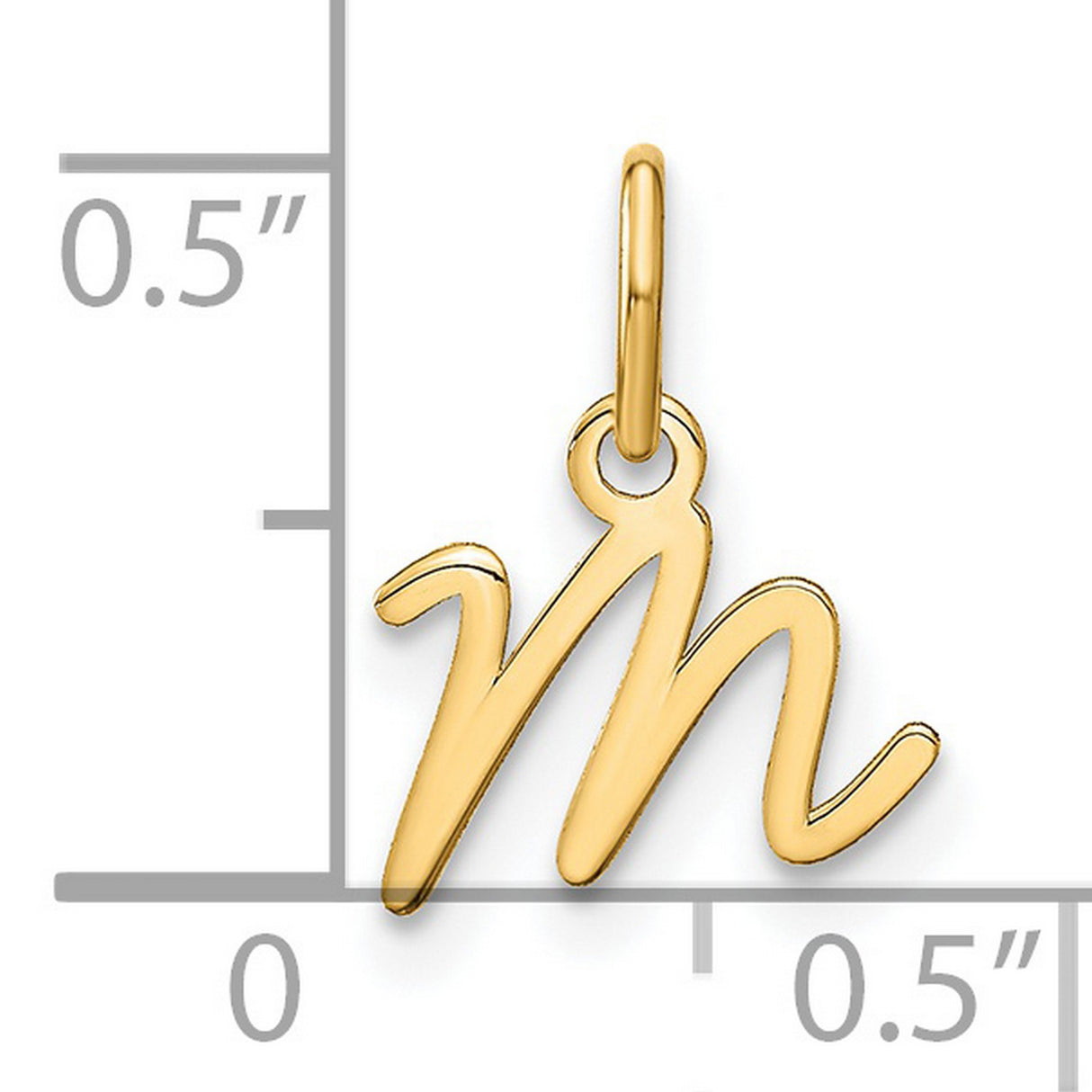 14k Yellow Gold Script Letter M Pendant Charm, Cursive Monogram Design for Women