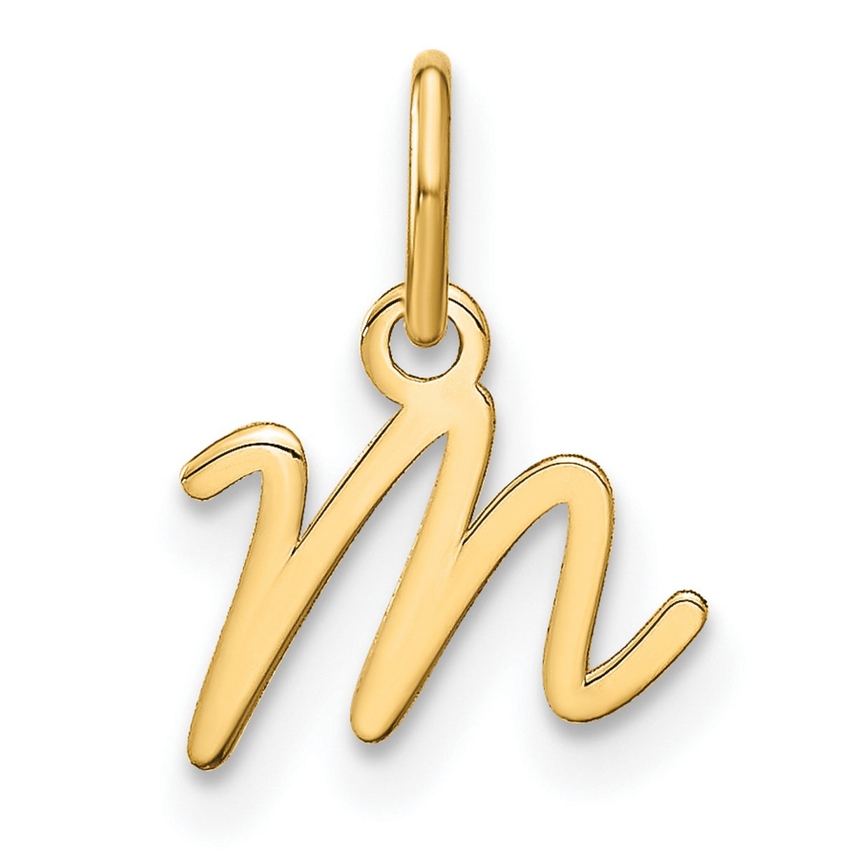 14k Yellow Gold Script Letter M Pendant Charm, Cursive Monogram Design for Women