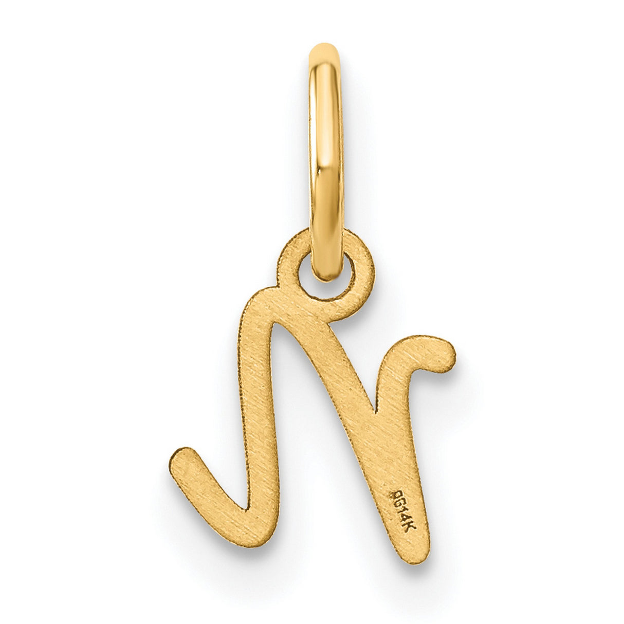 14k Yellow Gold Initial Letter N Pendant, Script Alphabet Charm for Women