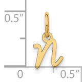 14k Yellow Gold Initial Letter N Pendant, Script Alphabet Charm for Women