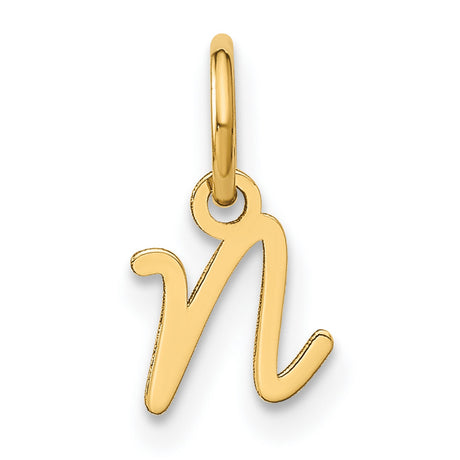 14k Yellow Gold Initial Letter N Pendant, Script Alphabet Charm for Women