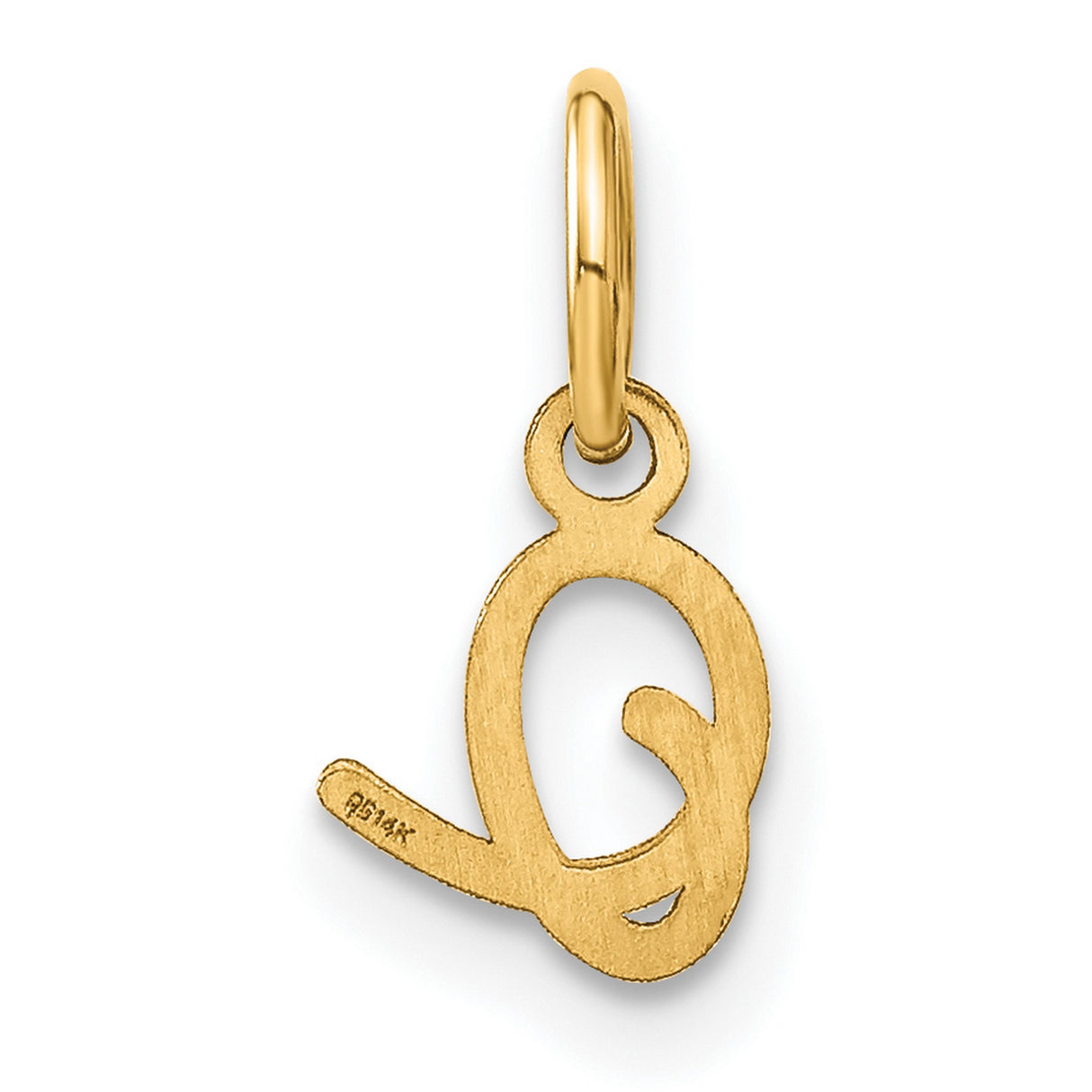 14k Yellow Gold Script Q Initial Pendant, Polished Cursive Letter Charm for Women