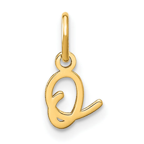 14k Yellow Gold Script Q Initial Pendant, Polished Cursive Letter Charm for Women