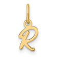 14k Yellow Gold Script Letter R Pendant Charm, Polished Cursive Initial Design for Women