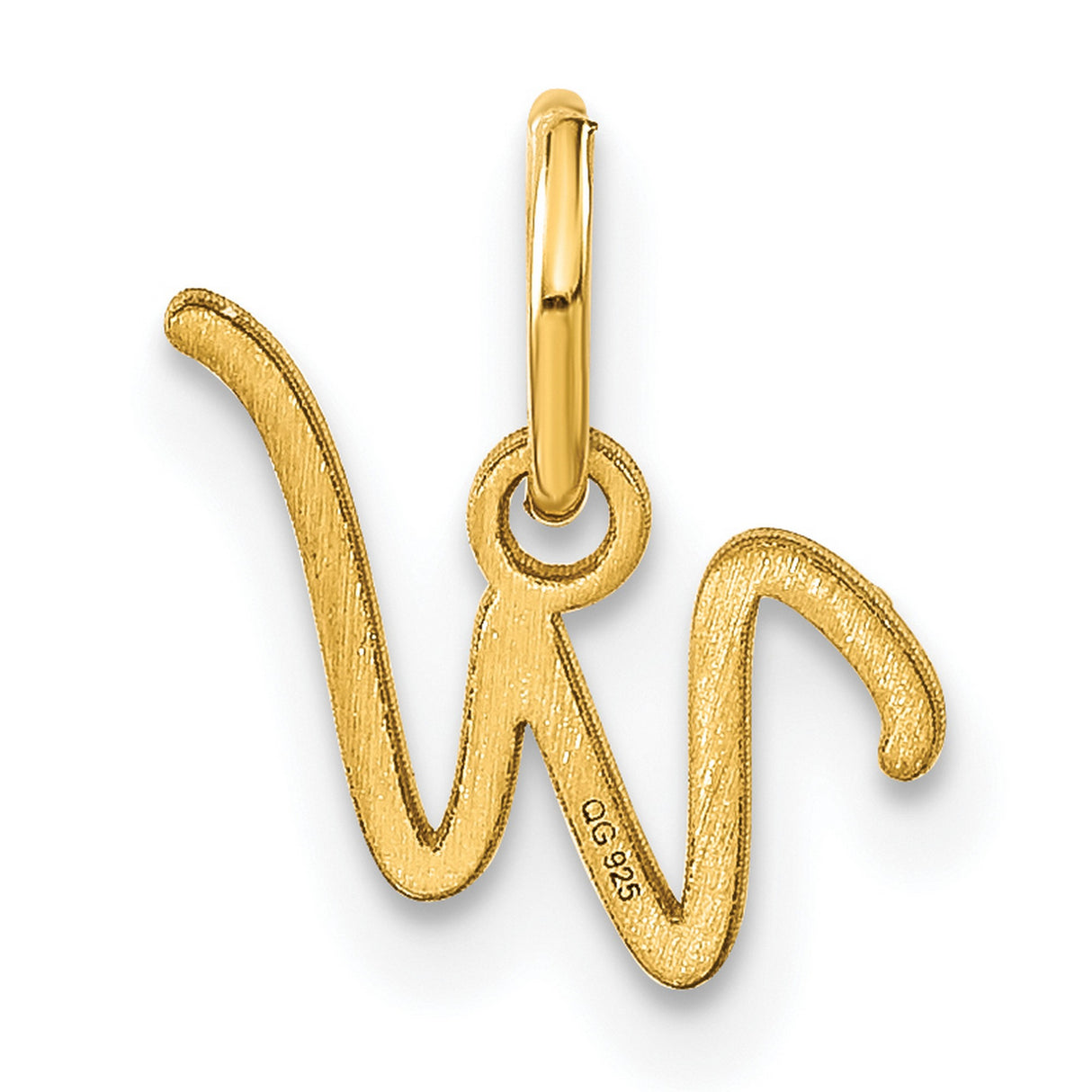 14k Yellow Gold Script Initial Pendant Charm with Letter W, Cursive Monogram Design