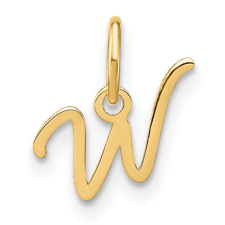 14k Yellow Gold Script Initial Pendant Charm with Letter W, Cursive Monogram Design