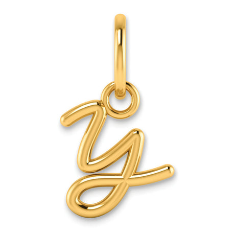 14k Yellow Gold Scripted Lowercase Y Pendant, Personalized Initial Charm for Women or Unisex Wear