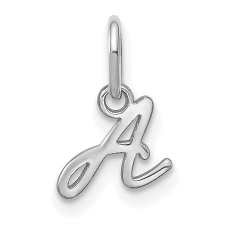 Upper case Letter A Initial Charm Pendant in Real 14k White Gold