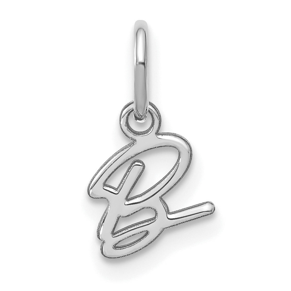 Upper case Letter B Initial Charm Pendant in Real 14k White Gold